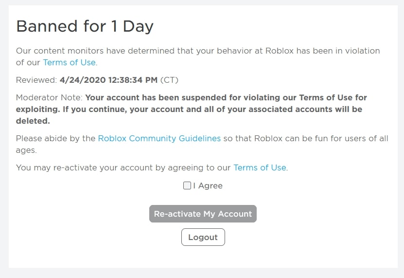 Roblox ban appeal